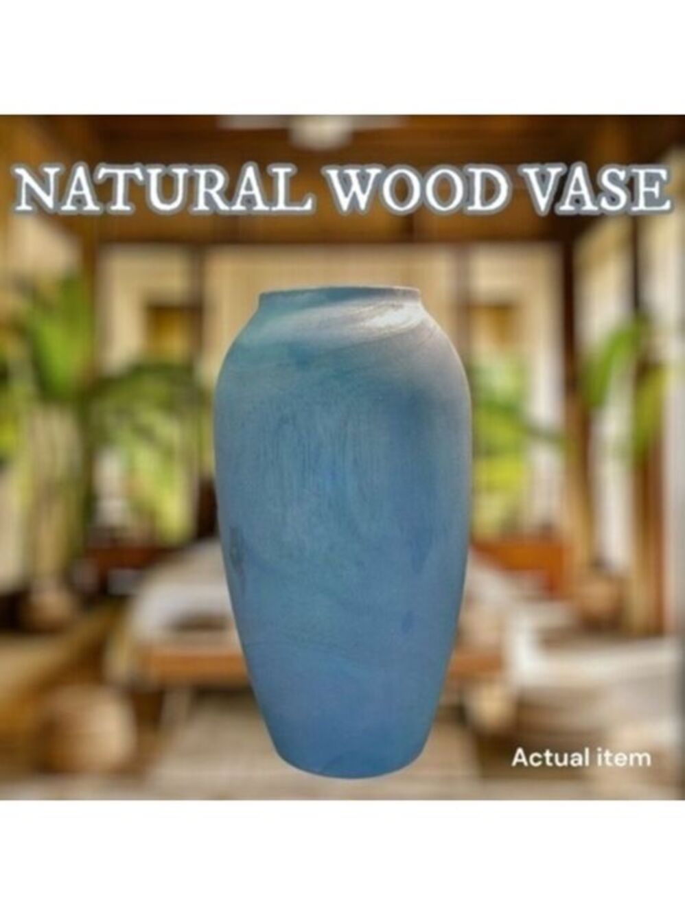 Blue/Gray Handmade Solid WOOD Vase-Vintage, Boho, Farmhouse, Rustic Decor NWT